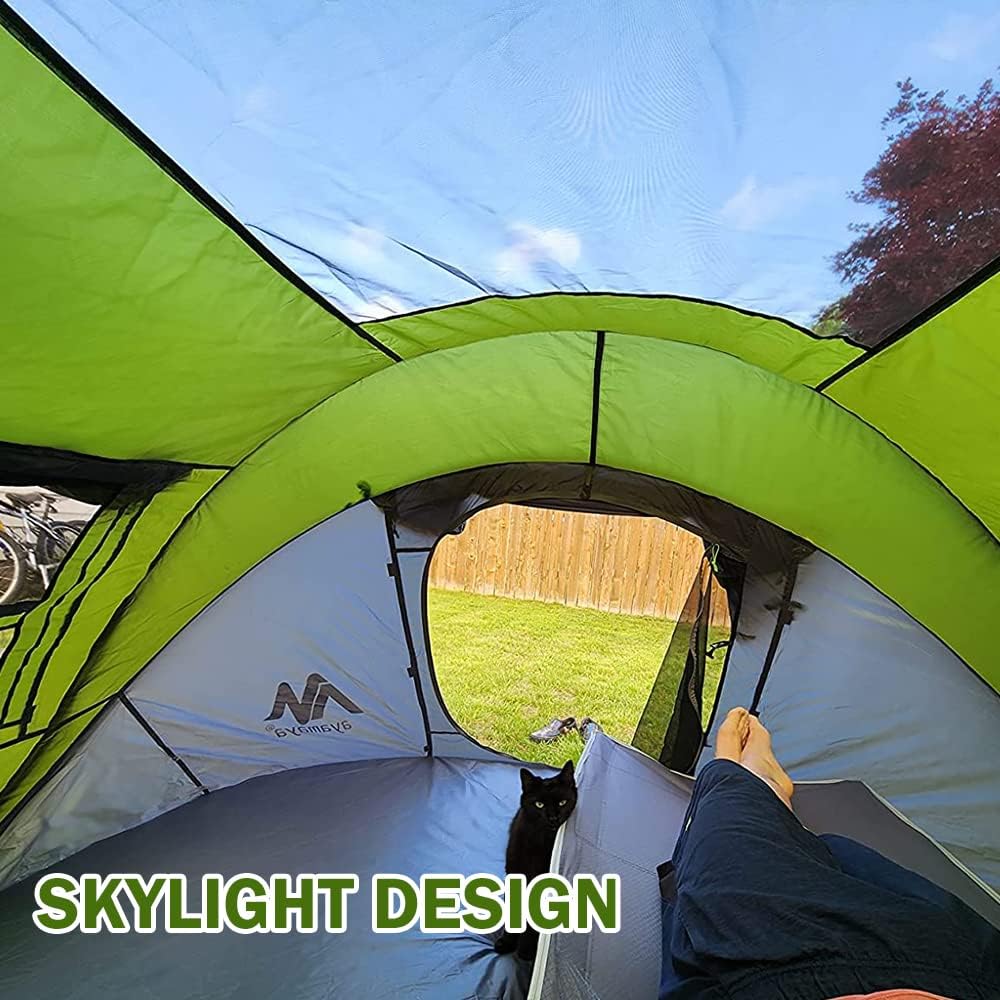 4 Person Pop Up Tents for Camping - AYAMAYA Waterproof Instant Family Tents with Skylight  Removable Rainfly, Upgraded Large Size with 2 Doors -Automatic Easy Setup Beach Tent with Poles