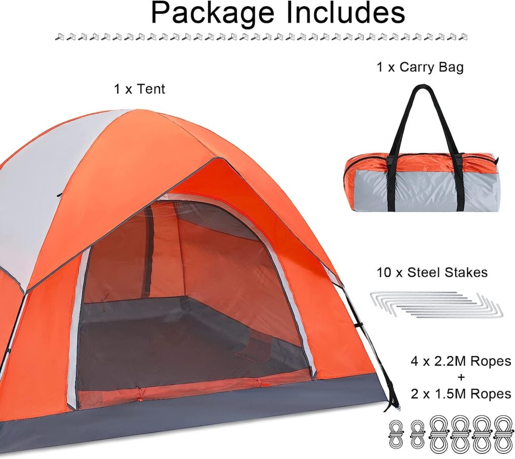 ABCCAMPING Camping Tent 2/4 Person, Family Dome Tent with Removable Rain Fly,Easy Set Up Pop Up Tents with Carry Bag