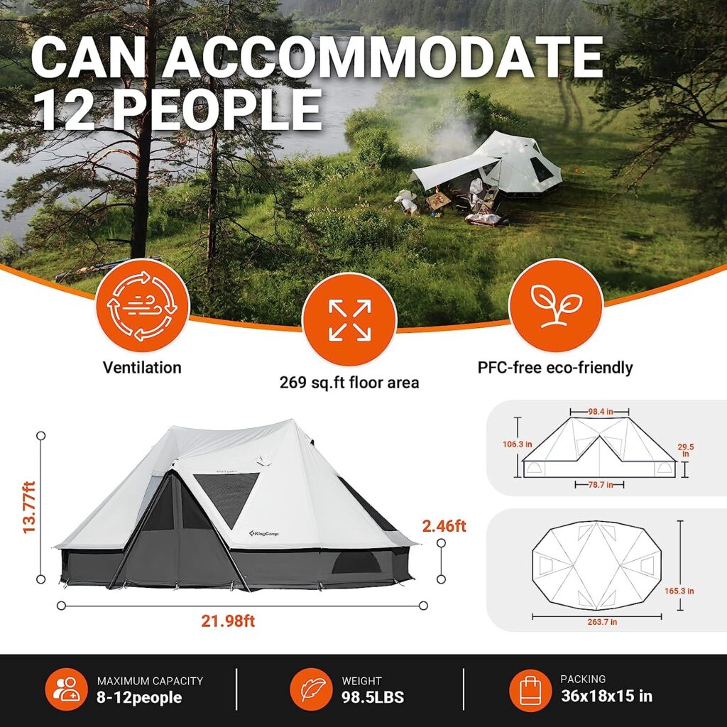 KingCamp Khan Palace Glamping Luxury Canvas Tent with Stove Jacks, Outdoor Camping Wall Tent for 4 Seasons Family Camping